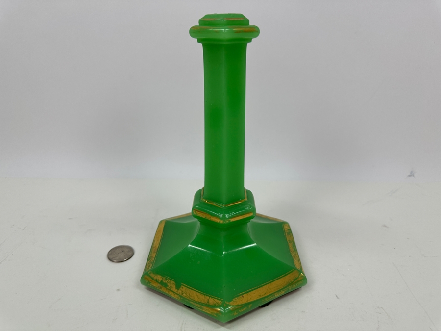 Antique Opaline Glass: Apple Green Candle Holder 8.25'H Appraised $275 [Photo 4]