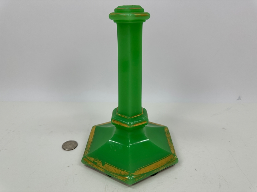 Antique Opaline Glass: Apple Green Candle Holder 8.25'H Appraised $275 [Photo 5]