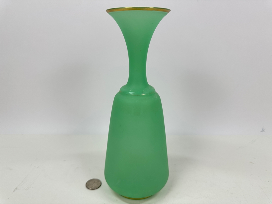 Antique Opaline Glass: Green Vase With Gold Trim 9.75'H Appraised $90 [Photo 4]