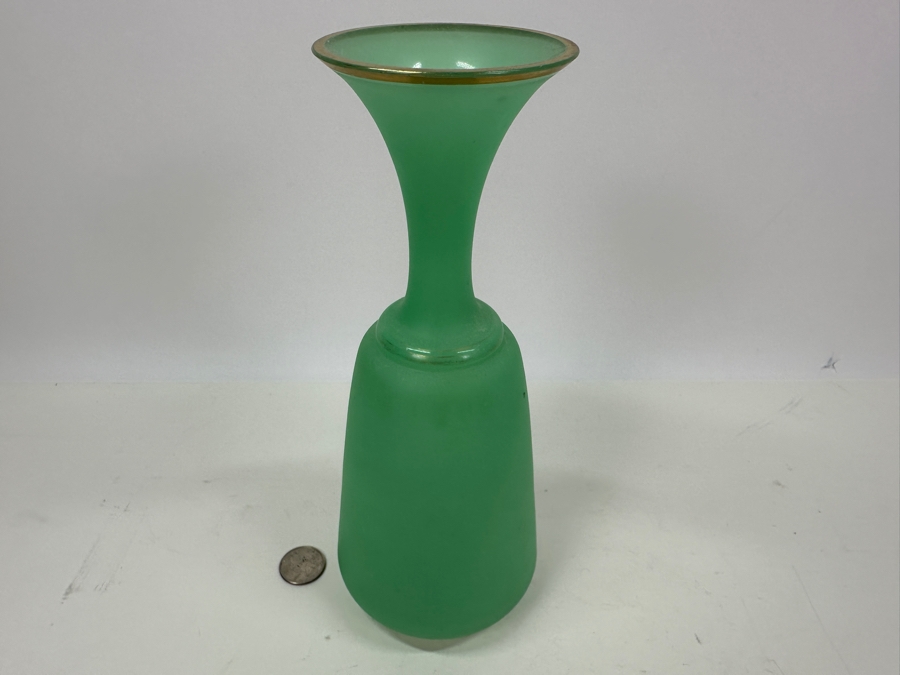 Antique Opaline Glass: Green Vase With Gold Trim 9.75'H Appraised $90 [Photo 6]