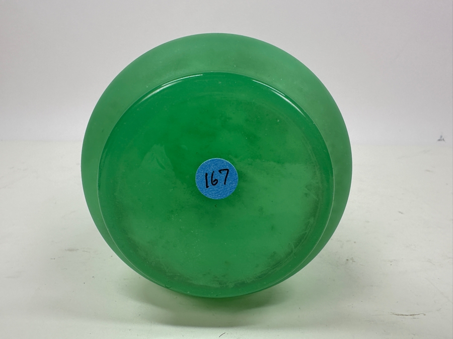 Antique Opaline Glass: Green Vase With Gold Trim 9.75'H Appraised $90 [Photo 7]