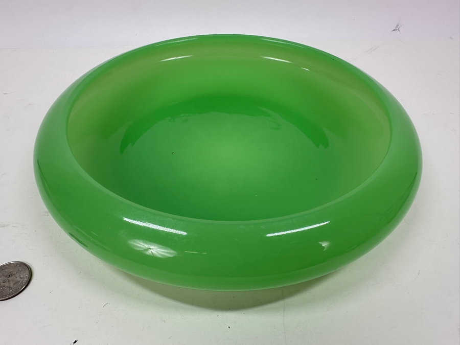 Antique Opaline Glass: Green Shallow Bowl With Starburst Bottom 10.25'W X 2'H [Photo 2]