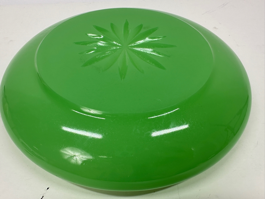Antique Opaline Glass: Green Shallow Bowl With Starburst Bottom 10.25'W X 2'H [Photo 6]
