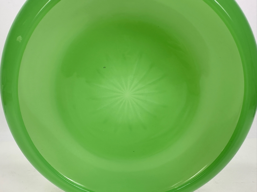 Antique Opaline Glass: Green Shallow Bowl With Starburst Bottom 10.25'W X 2'H [Photo 8]