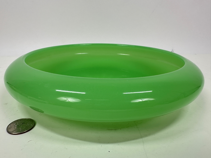 Antique Opaline Glass: Green Shallow Bowl With Starburst Bottom 10.25'W X 2'H [Photo 3]