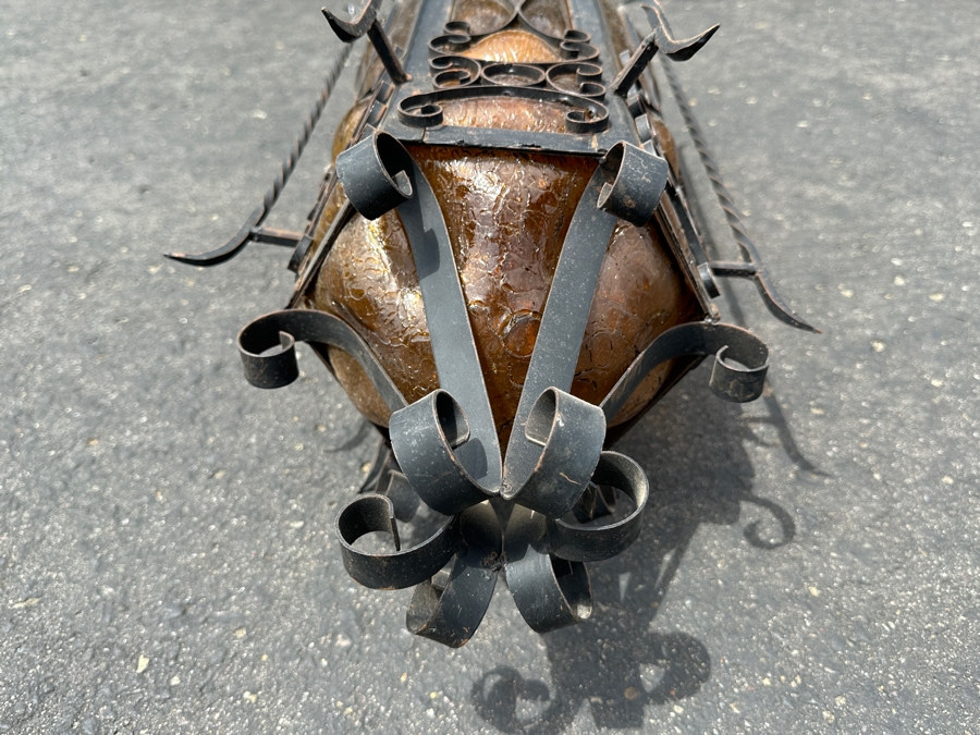 Just Added - Vintage Mexican Spanish Wrought Iron Hanging Pendant Lantern Light Fixture  [Photo 6]