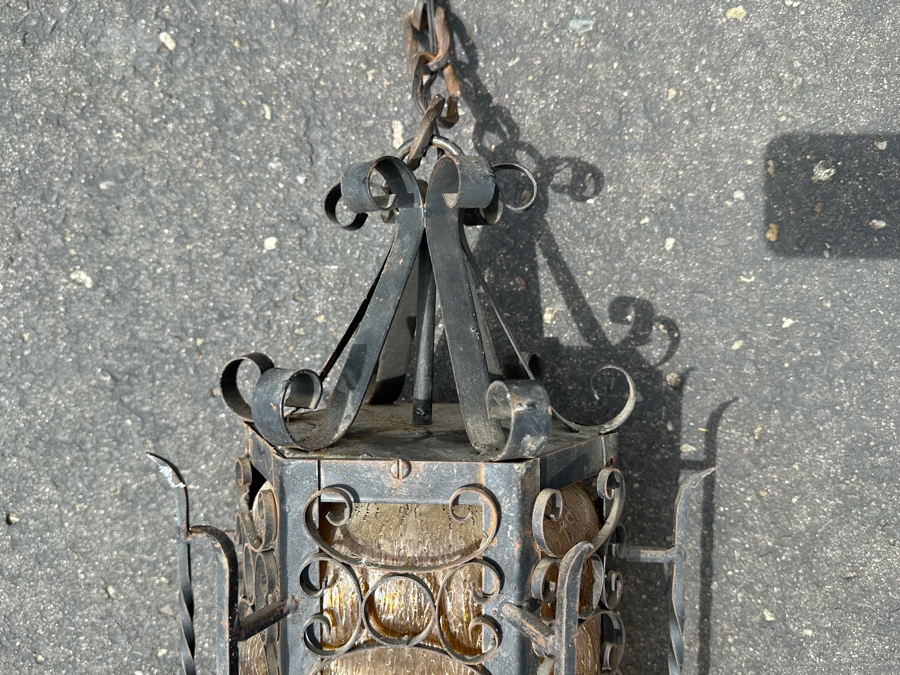 Just Added - Vintage Mexican Spanish Wrought Iron Hanging Pendant Lantern Light Fixture  [Photo 5]