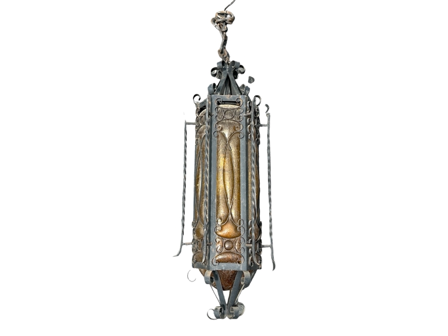 Just Added - Vintage Mexican Spanish Wrought Iron Hanging Pendant Lantern Light Fixture  [Photo 1]