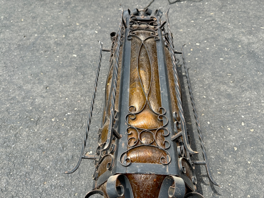 Just Added - Vintage Mexican Spanish Wrought Iron Hanging Pendant Lantern Light Fixture  [Photo 4]