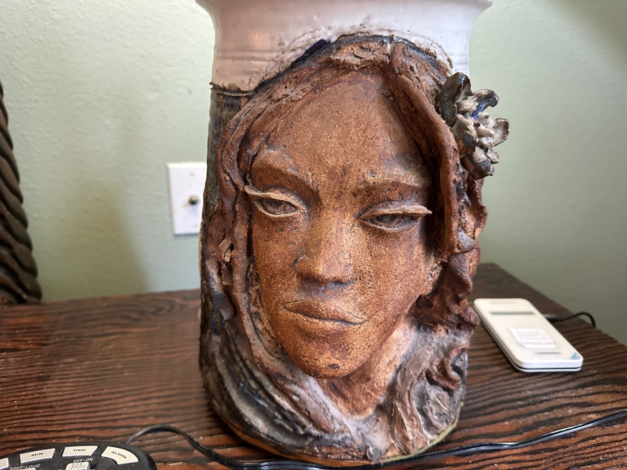 Impressive Mid-Century Large Art Pottery Table Lamp With Woman's Face 27'H [Photo 4]
