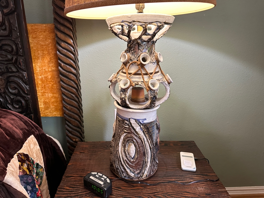 Impressive Mid-Century Large Art Pottery Table Lamp With Woman's Face 27'H [Photo 7]