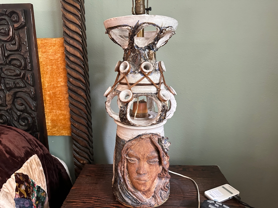 Impressive Mid-Century Large Art Pottery Table Lamp With Woman's Face 27'H [Photo 11]