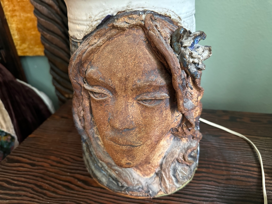 Impressive Mid-Century Large Art Pottery Table Lamp With Woman's Face 27'H [Photo 12]