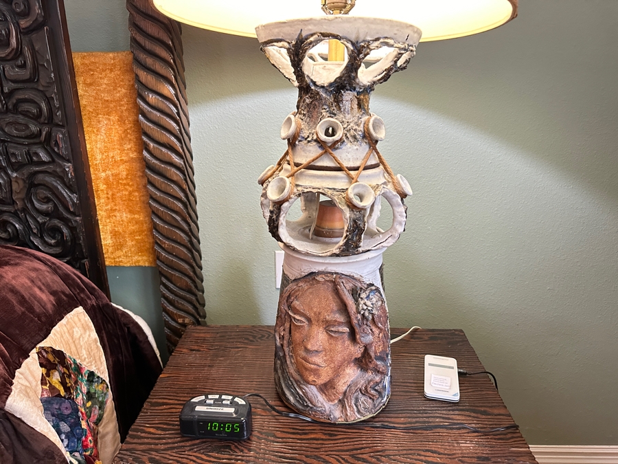 Impressive Mid-Century Large Art Pottery Table Lamp With Woman's Face 27'H [Photo 3]