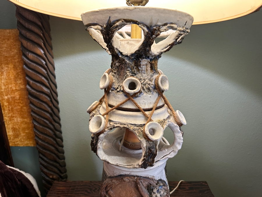 Impressive Mid-Century Large Art Pottery Table Lamp With Woman's Face 27'H [Photo 5]