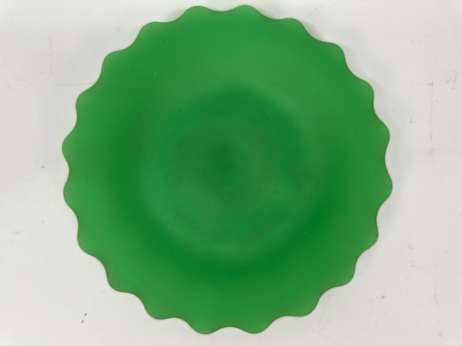 Antique Opaline Glass: Green Scalloped Plate With Gold Trim 11.25'W Appraised $150 [Photo 3]