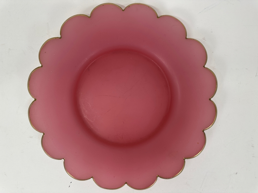 Antique Opaline Glass: Pink Scalloped Plate With Gold Trim 11.25'W Appraised $150 [Photo 3]