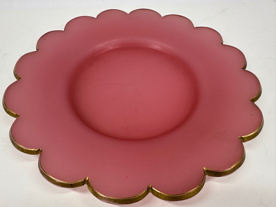 Antique Opaline Glass: Pink Scalloped Plate With Gold Trim 11.25'W Appraised $150 [Photo 5]