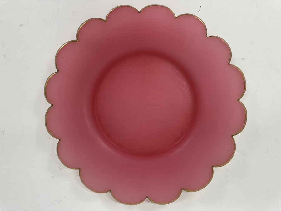 Antique Opaline Glass: Pink Scalloped Plate With Gold Trim 11.25'W Appraised $150 [Photo 2]