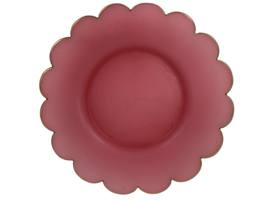 Antique Opaline Glass: Pink Scalloped Plate With Gold Trim 11.25'W Appraised $150 [Photo 1]