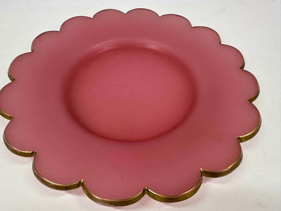 Antique Opaline Glass: Pink Scalloped Plate With Gold Trim 11.25'W Appraised $150 [Photo 4]
