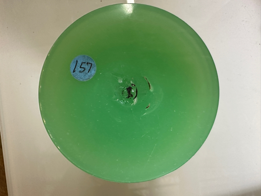 Antique Opaline Glass: Pair Of Green Footed Jars With Lids 8'H Appraised $220 [Photo 11]