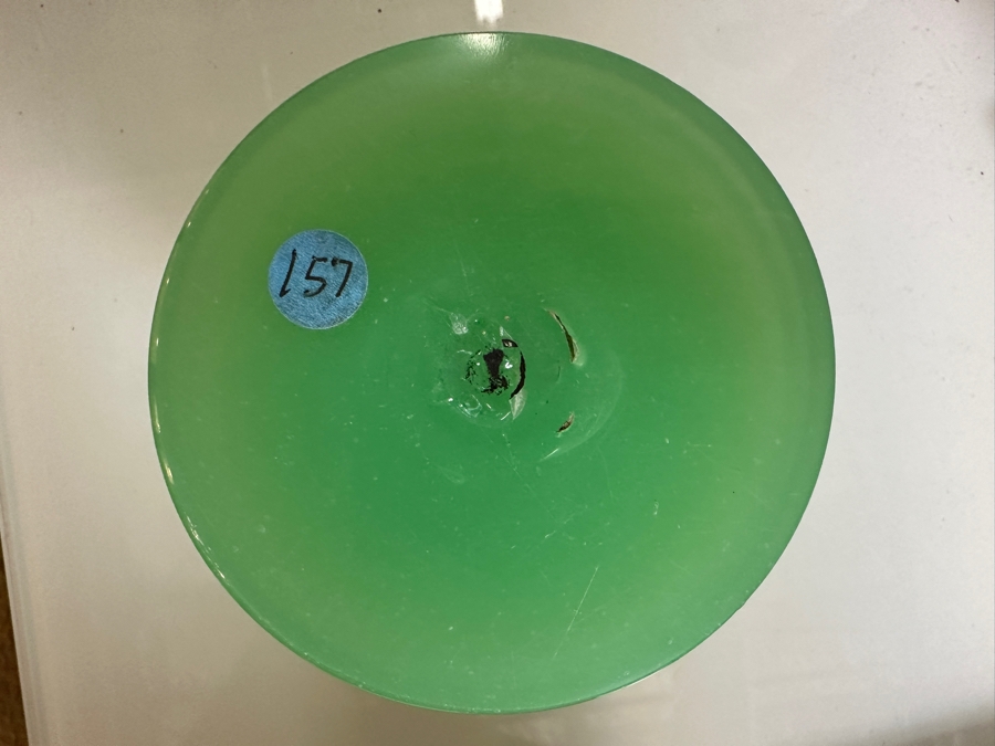 Antique Opaline Glass: Pair Of Green Footed Jars With Lids 8'H Appraised $220 [Photo 10]