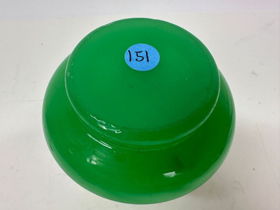 Antique Opaline Glass: Hand Painted Green Perfume Bottle Without Stopper 4.5'H Appraised $75 [Photo 8]