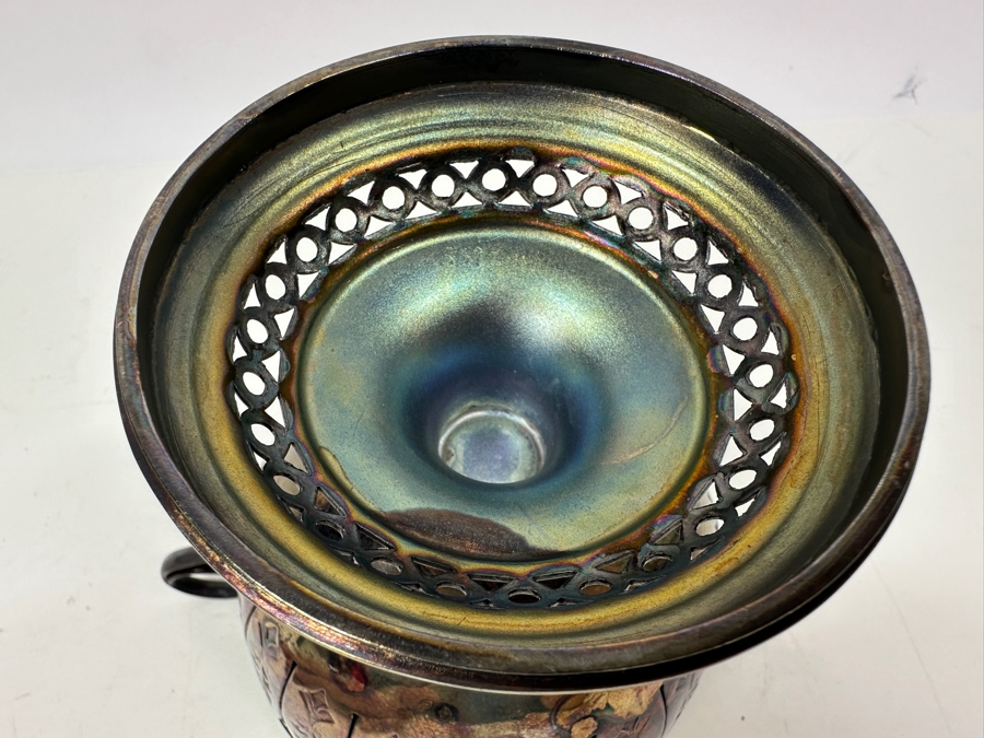Antique Opaline Glass: Silverplate Perforated Footed Cup With Green Cup Insert 5'H [Photo 7]