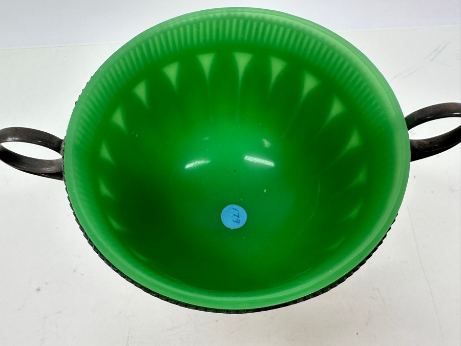 Antique Opaline Glass: Silverplate Perforated Footed Cup With Green Cup Insert 5'H [Photo 5]
