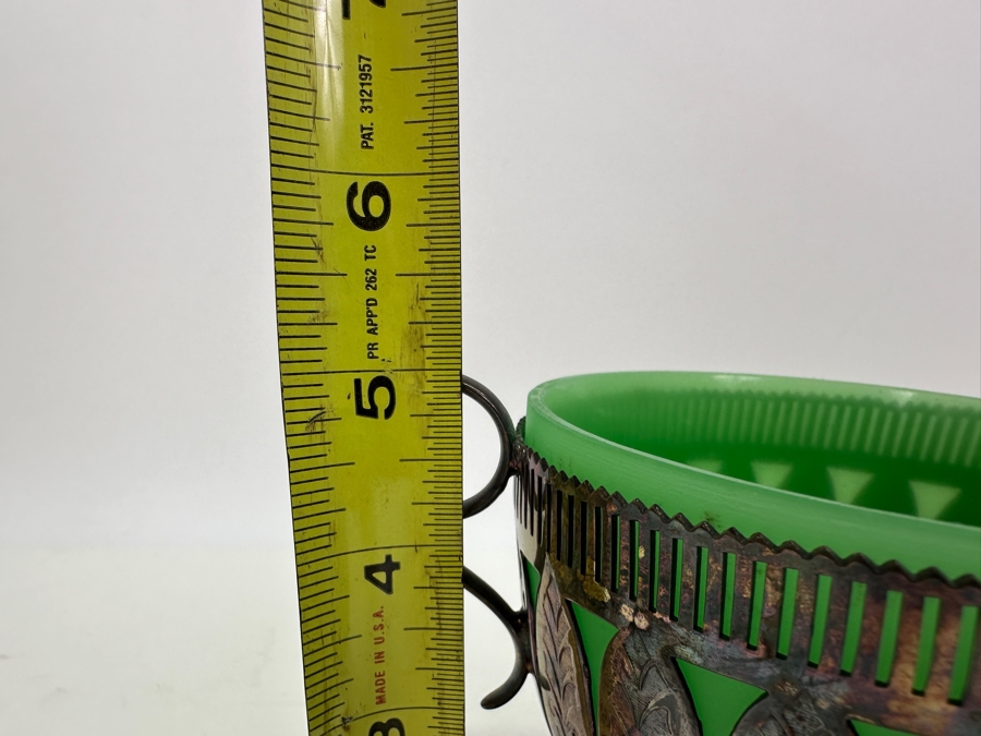 Antique Opaline Glass: Silverplate Perforated Footed Cup With Green Cup Insert 5'H [Photo 8]