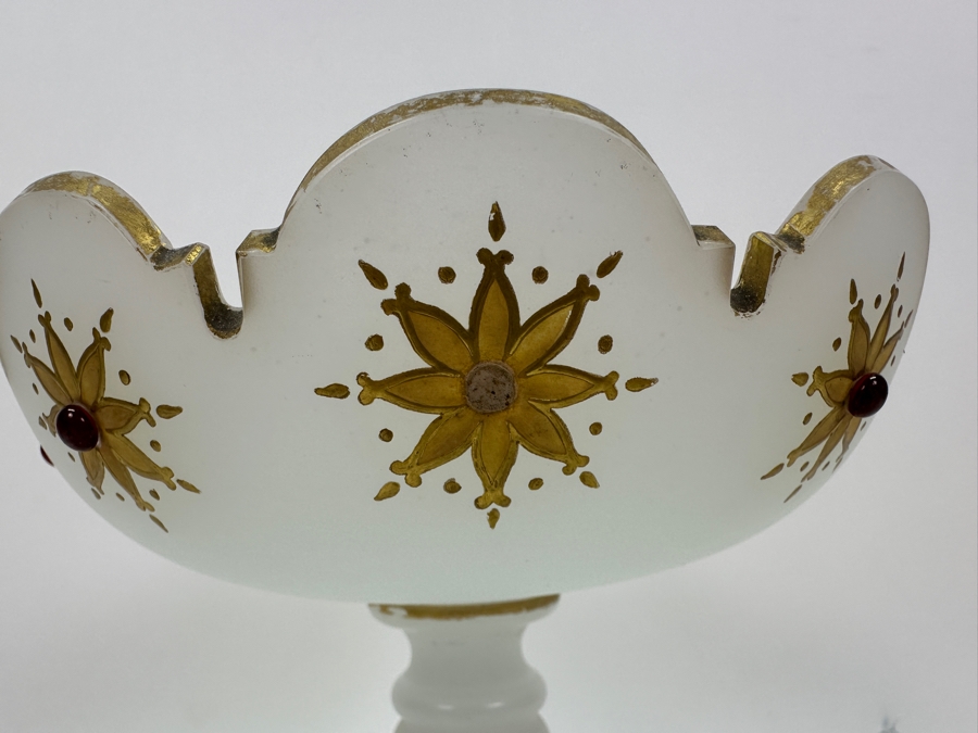 Antique Opaline Glass: White Open Compote With Red Decor Chip In Base & Rim 6.5'H X 6.75'H Appraised $50 [Photo 13]