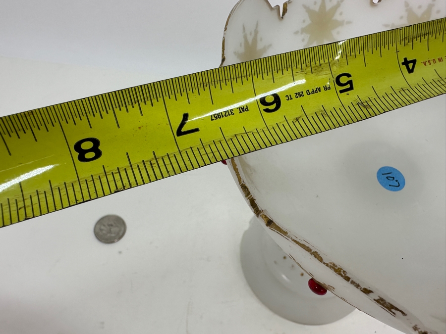 Antique Opaline Glass: White Open Compote With Red Decor Chip In Base & Rim 6.5'H X 6.75'H Appraised $50 [Photo 11]