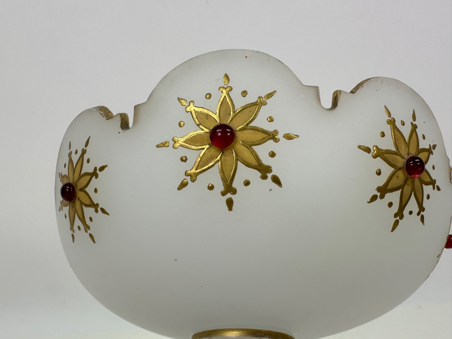 Antique Opaline Glass: White Open Compote With Red Decor Chip In Base & Rim 6.5'H X 6.75'H Appraised $50 [Photo 6]