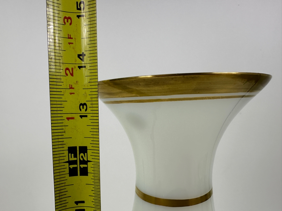 Antique Opaline Glass: Tall White Vase With Gold Trim 13.5'H Appraised $150 [Photo 8]