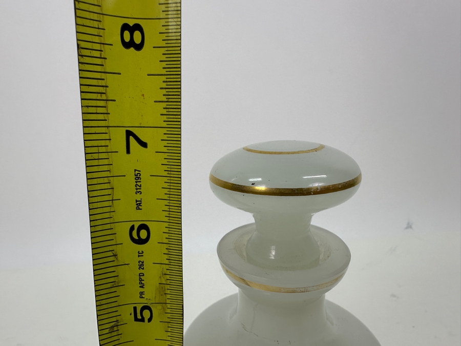 Antique Opaline Glass: White Hand Painted Perfume Cologne Bottle With Stopper 6.75'H [Photo 9]