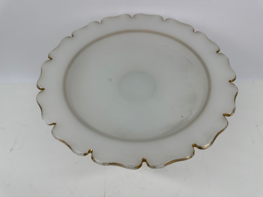Antique Opaline Glass: White Compote With Applied Cobalt Blue Snake Chip In Rim 10.25'W X 7'H Appraised $300 [Photo 9]