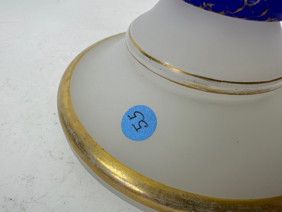 Antique Opaline Glass: White Compote With Applied Cobalt Blue Snake Chip In Rim 10.25'W X 7'H Appraised $300 [Photo 15]