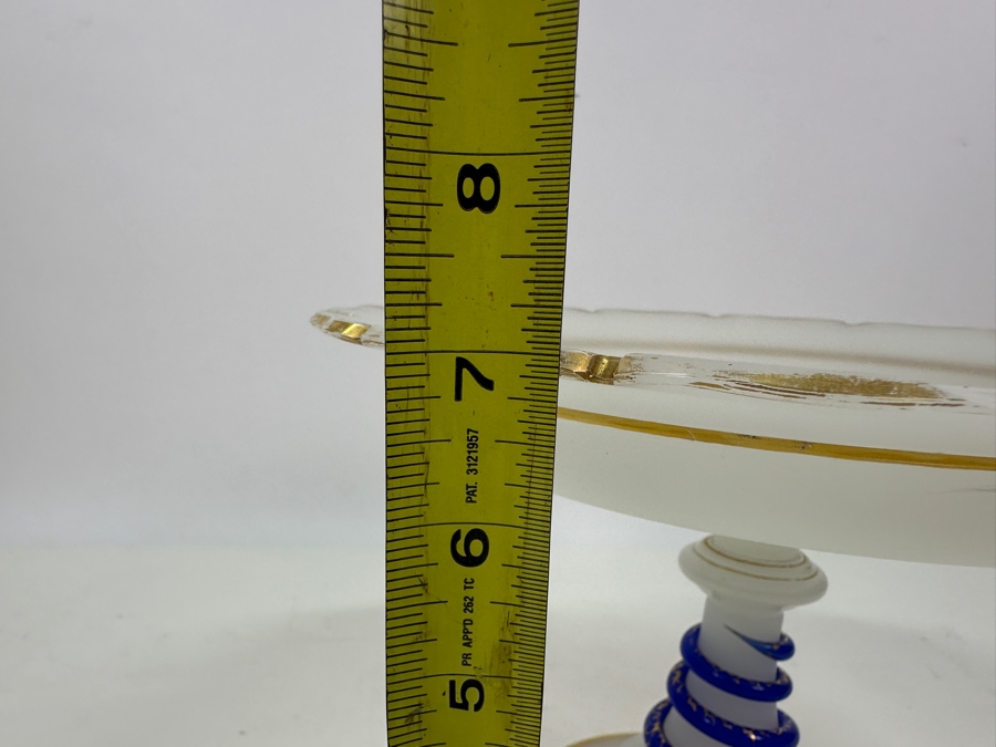 Antique Opaline Glass: White Compote With Applied Cobalt Blue Snake Chip In Rim 10.25'W X 7'H Appraised $300 [Photo 18]