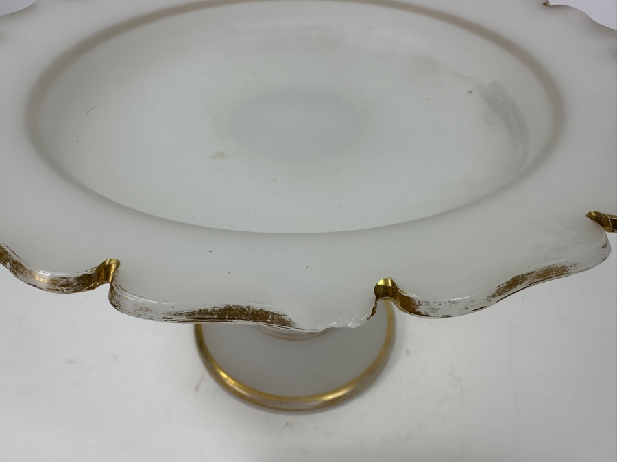 Antique Opaline Glass: White Compote With Applied Cobalt Blue Snake Chip In Rim 10.25'W X 7'H Appraised $300 [Photo 10]