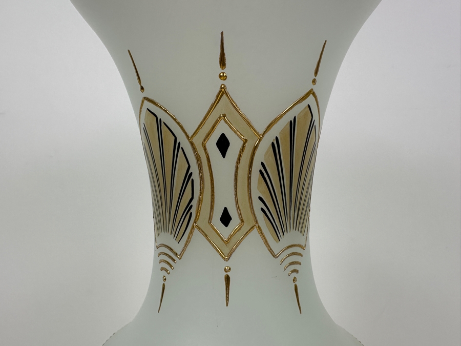 Antique Opaline Glass: Large White Hand Painted Vase Hole In Bottom Chip In Rim (Lamp) 1920 14.5'H Appraised $150 [Photo 4]