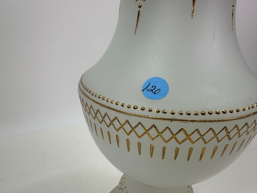Antique Opaline Glass: Large White Hand Painted Vase Hole In Bottom Chip In Rim (Lamp) 1920 14.5'H Appraised $150 [Photo 10]