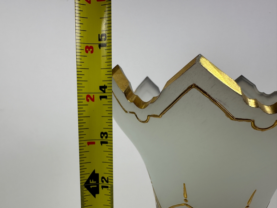 Antique Opaline Glass: Large White Hand Painted Vase Hole In Bottom Chip In Rim (Lamp) 1920 14.5'H Appraised $150 [Photo 9]