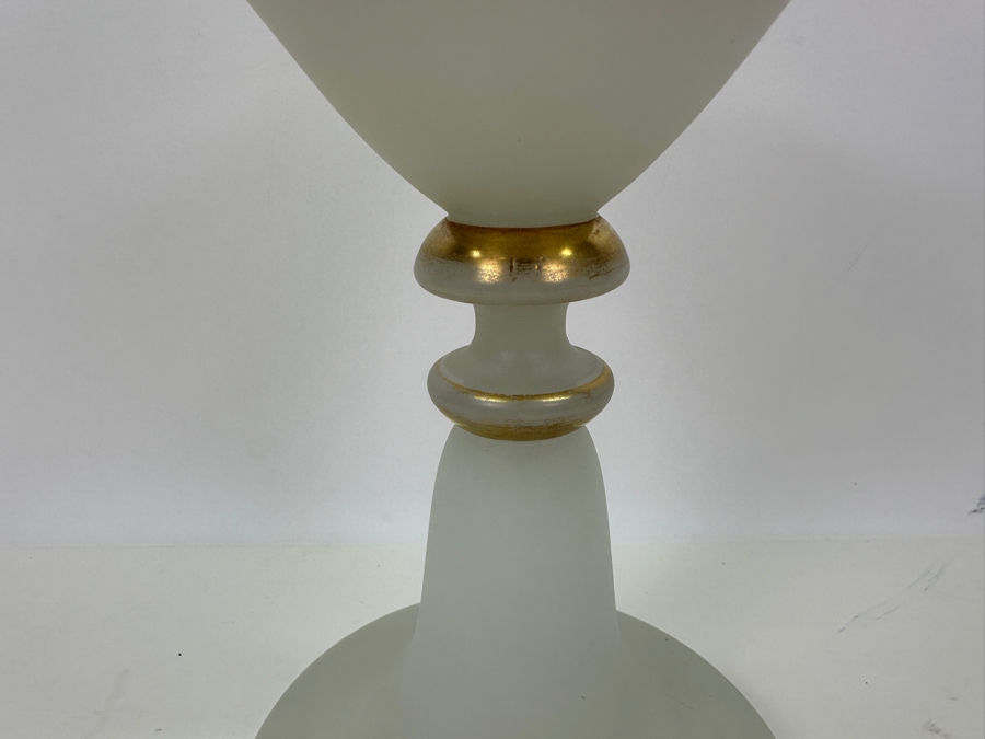 Antique Opaline Glass: White Matte Chalice With Scallop Top And Gold Trim 12'H Appraised $175 [Photo 6]