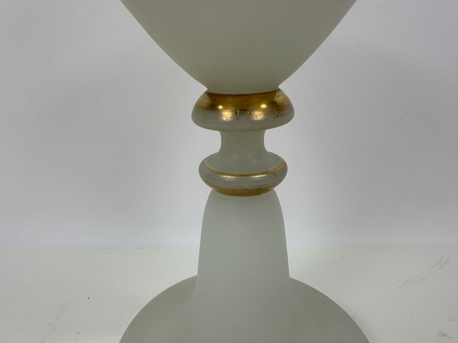 Antique Opaline Glass: White Matte Chalice With Scallop Top And Gold Trim 12'H Appraised $175 [Photo 5]
