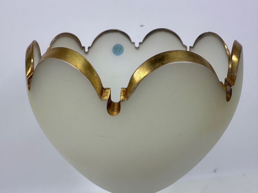 Antique Opaline Glass: White Matte Chalice With Scallop Top And Gold Trim 12'H Appraised $175 [Photo 4]