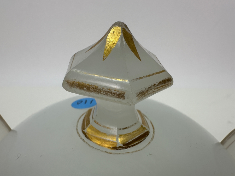 Antique Opaline Glass: White Handled Dish With Gold Decor 6.25'W X 5.5'H Appraised $150 [Photo 9]