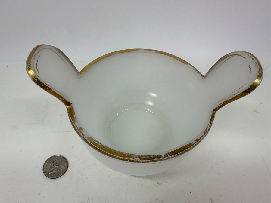 Antique Opaline Glass: White Handled Dish With Gold Decor 6.25'W X 5.5'H Appraised $150 [Photo 6]