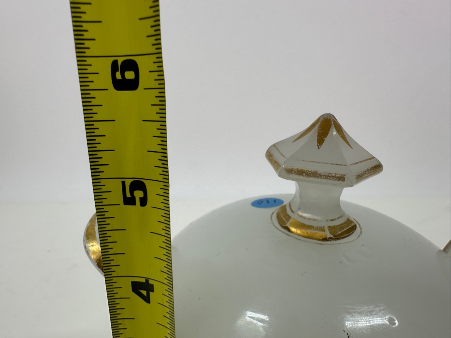 Antique Opaline Glass: White Handled Dish With Gold Decor 6.25'W X 5.5'H Appraised $150 [Photo 11]