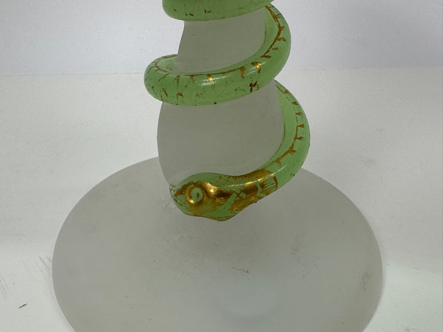 Antique Opaline Glass: White Goblet With Green Applied Snake 7.5'H Appraised $120 [Photo 5]